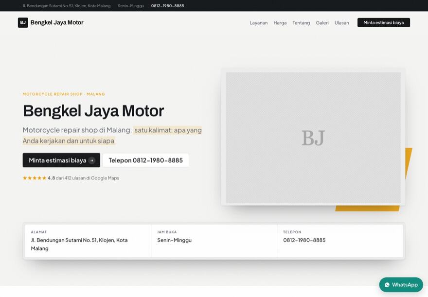 Page design for a repair shop