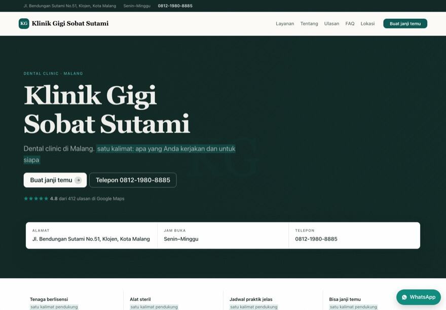 Page design for a clinic