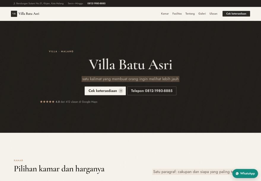 Page design for a guesthouse