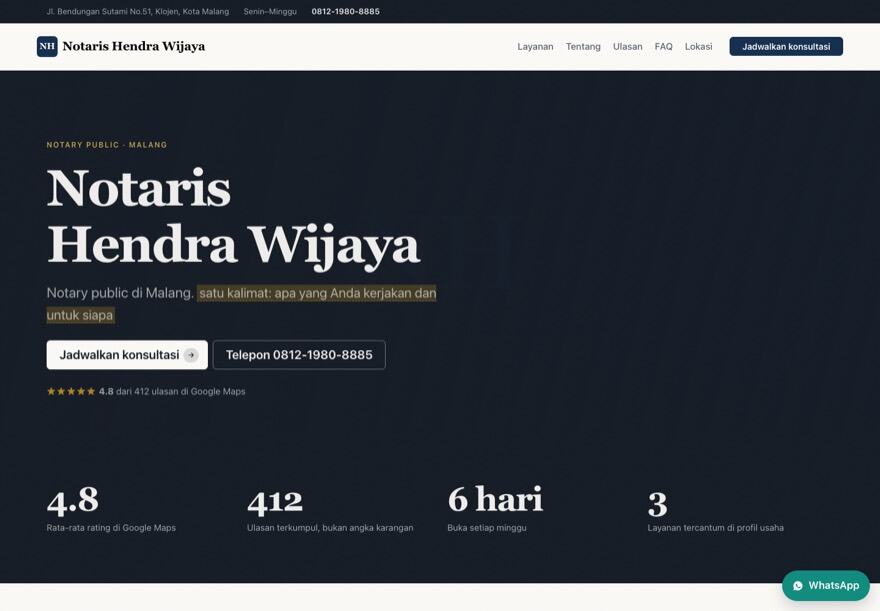 Page design for a professional service