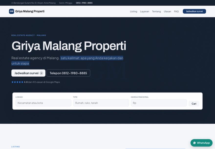 Page design for a property agency