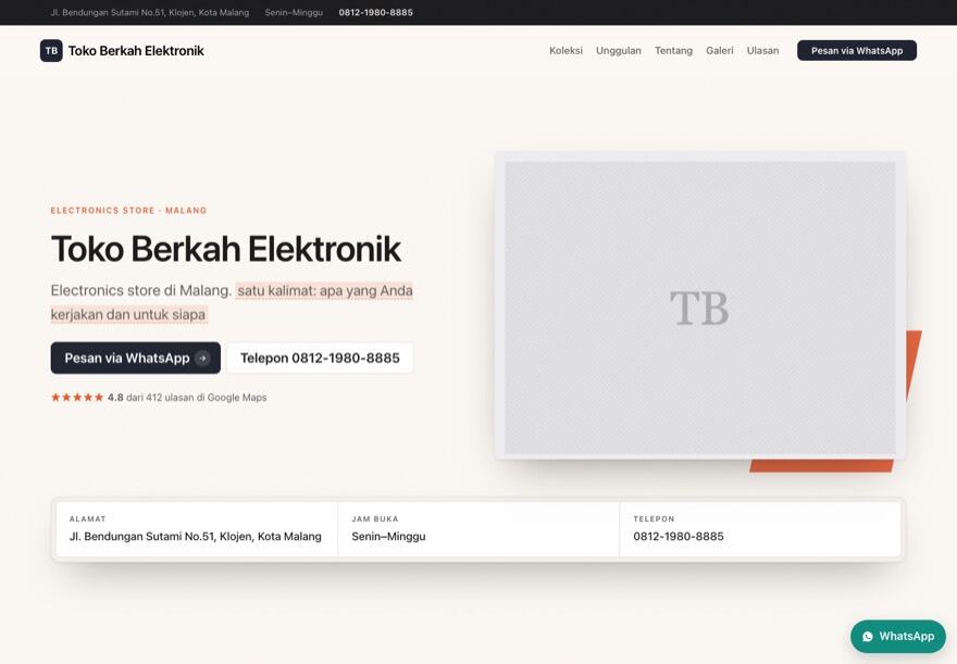 Page design for a shop