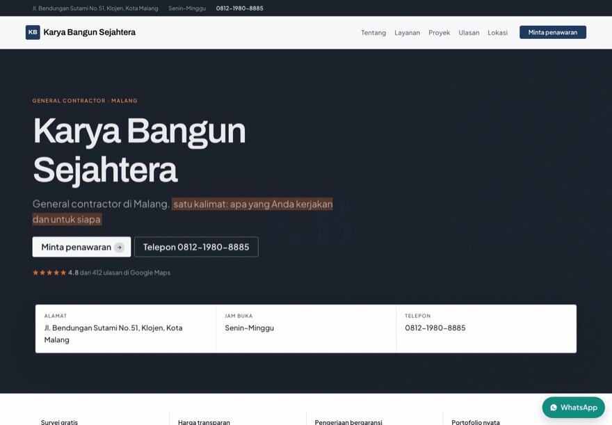 Page design for a trade or contractor